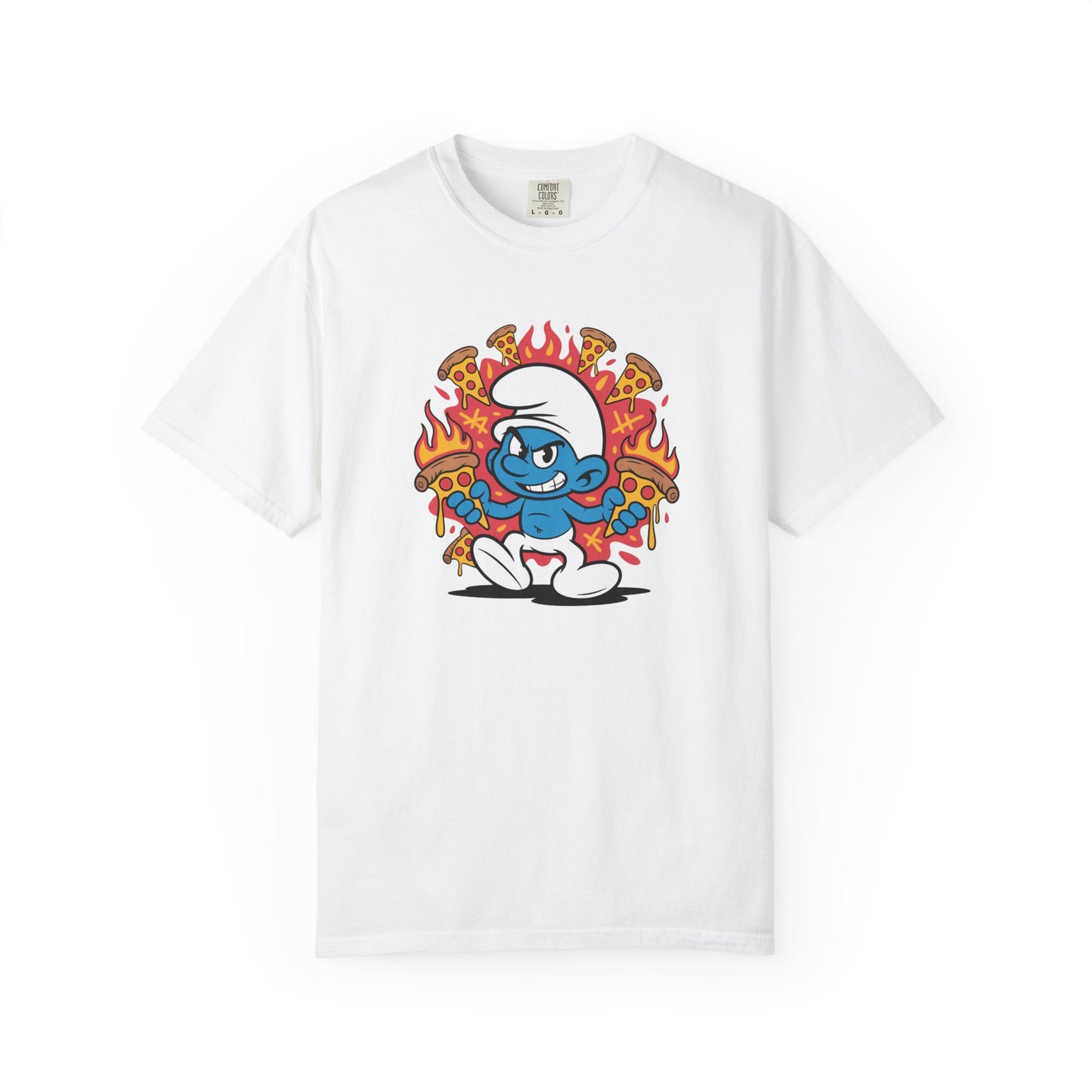 Flaming Pizza Hero Smurf T-shirt