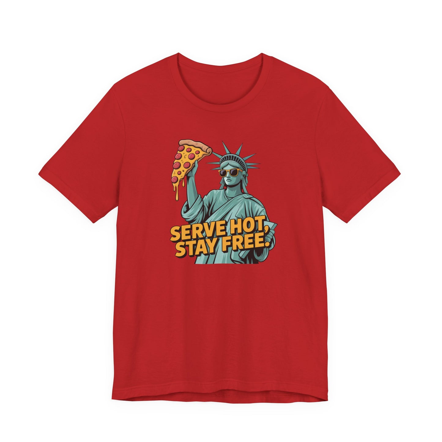 Statue of Liberty Pizza Tee | Unisex Graphic Shirt for Food Lovers, Patriotic Gifts, Casual Wear, Summer Outfits, Fun Party Top