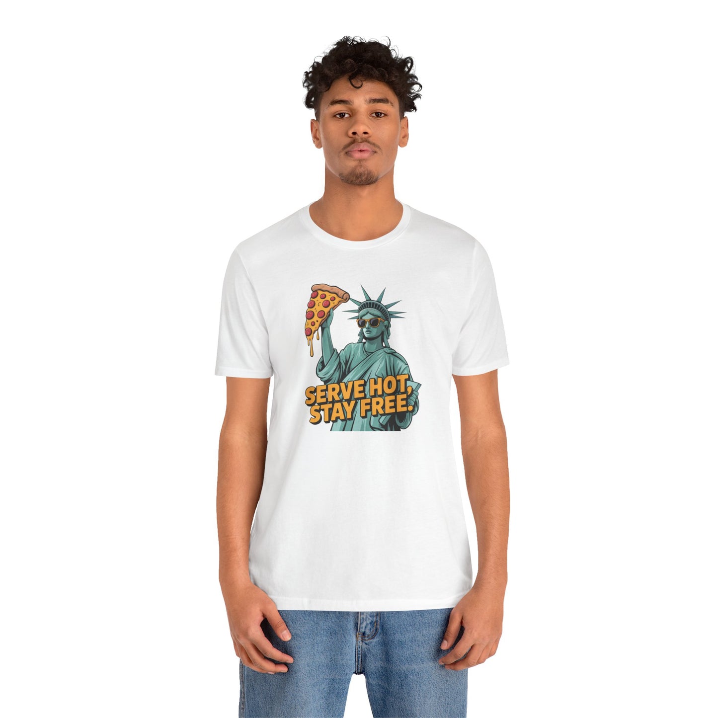Statue of Liberty Pizza Tee | Unisex Graphic Shirt for Food Lovers, Patriotic Gifts, Casual Wear, Summer Outfits, Fun Party Top