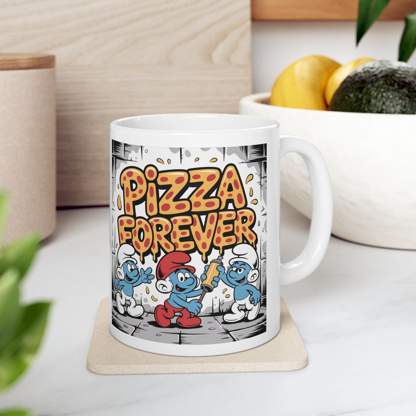 Pizza Forever Smurf Party Ceramic Mug