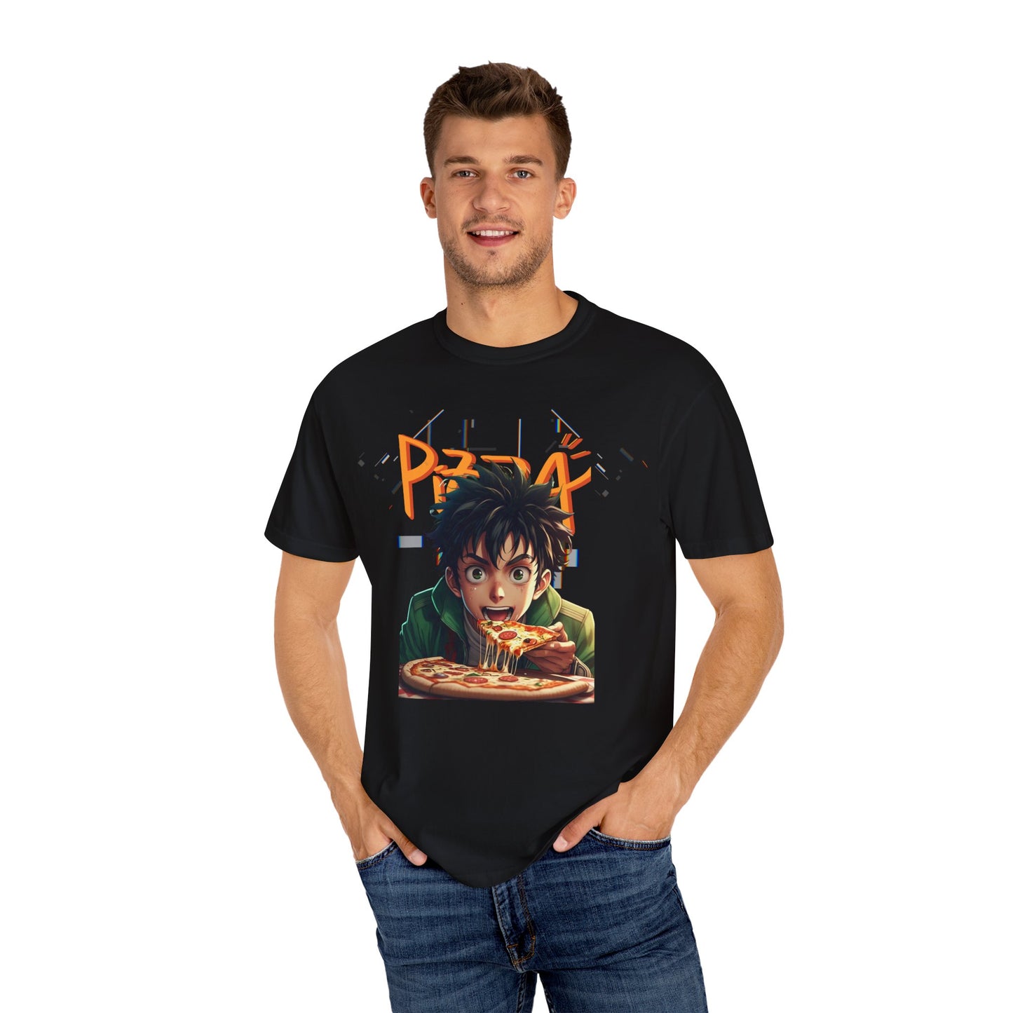 Anime Pizza Lover Unisex Garment-Dyed T-Shirt | Fun Graphic Tee for Foodies