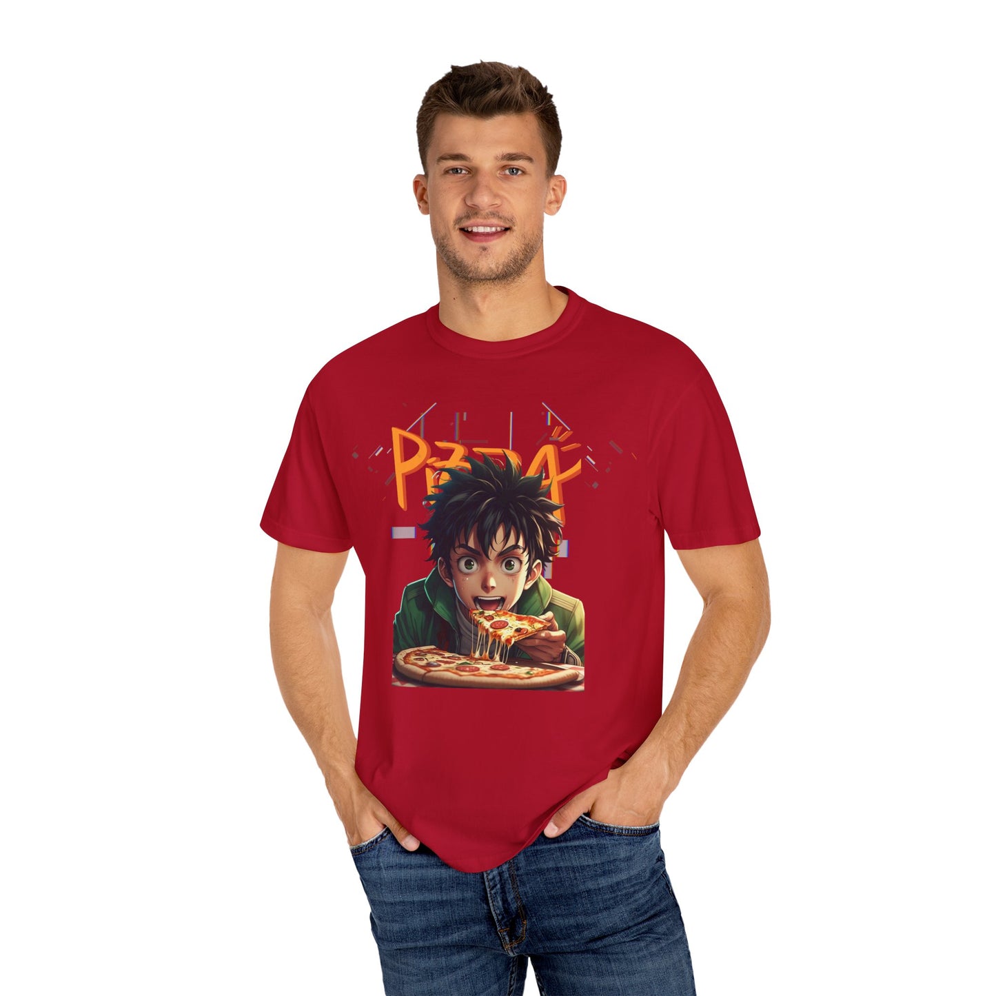 Anime Pizza Lover Unisex Garment-Dyed T-Shirt | Fun Graphic Tee for Foodies