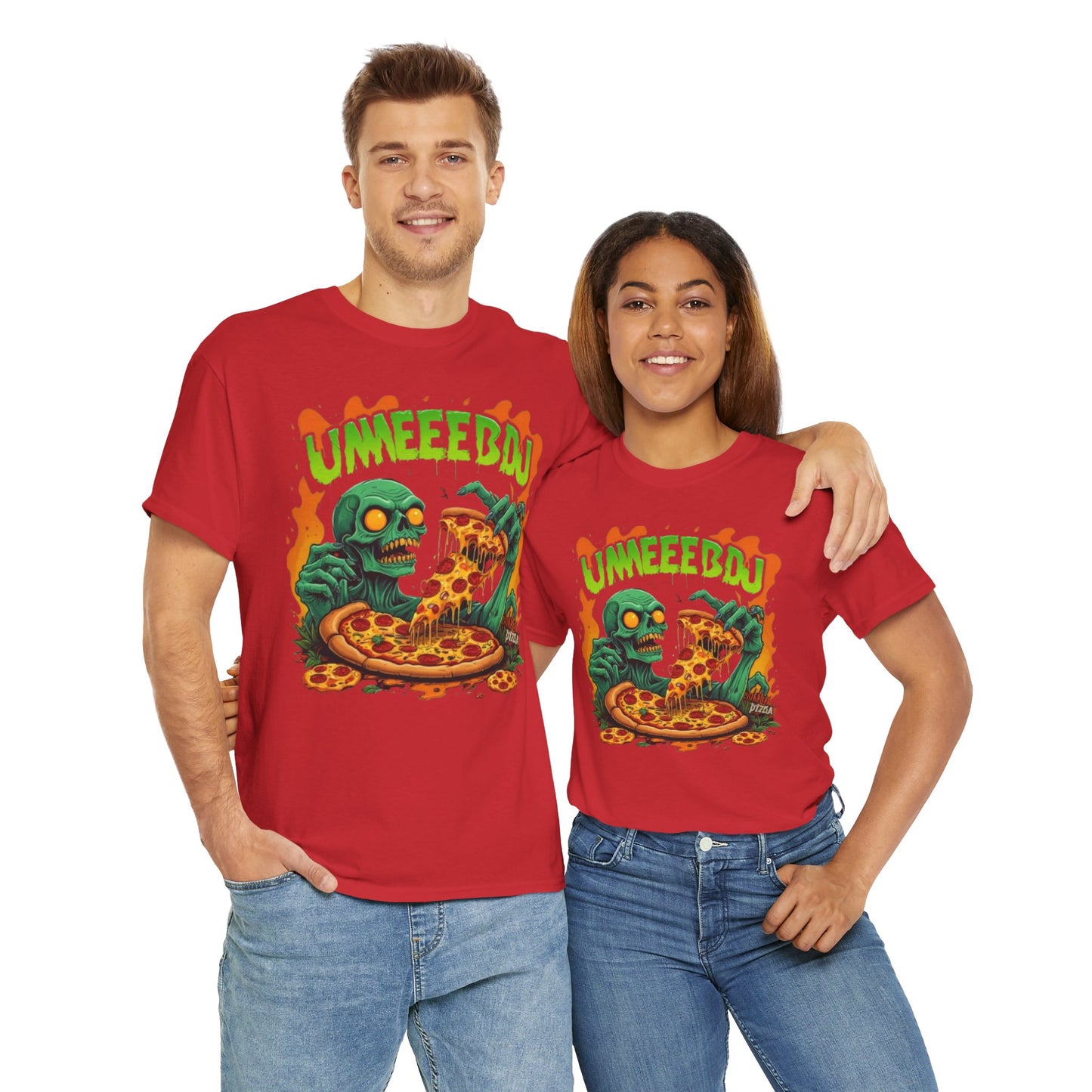 Unisex Zombie Pizza Tee | Fun Graphic Shirt for Party, Halloween, Gift, Casual Wear, Pizza Lovers