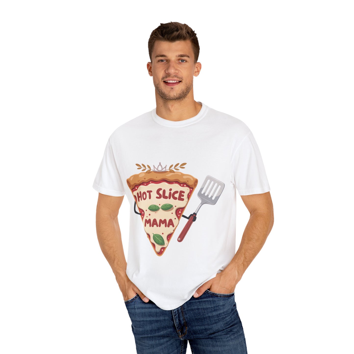 "Hot Slice Mama" Unisex Garment-Dyed T-Shirt - Fun Foodie Tee for Pizza Lovers