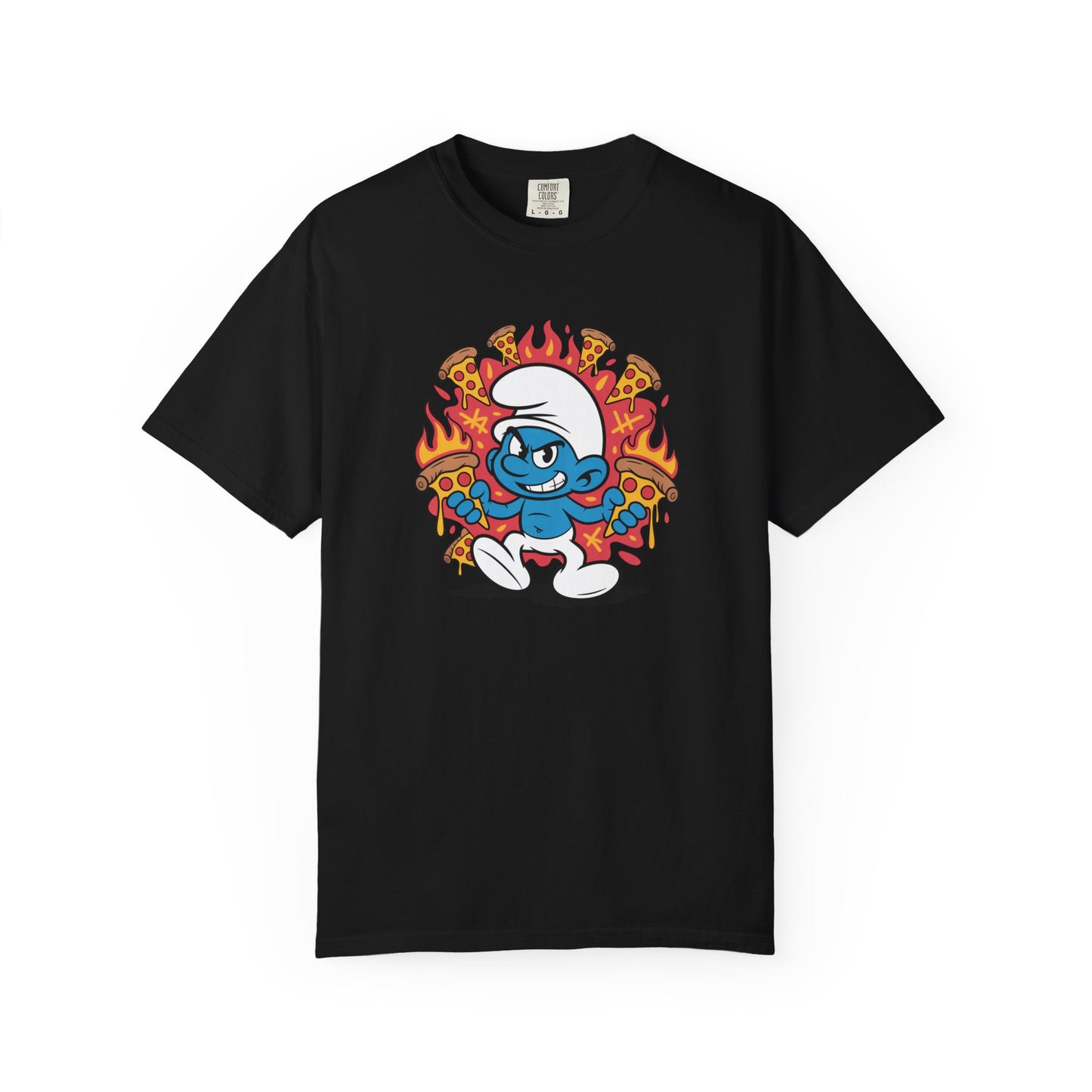 Flaming Pizza Hero Smurf T-shirt