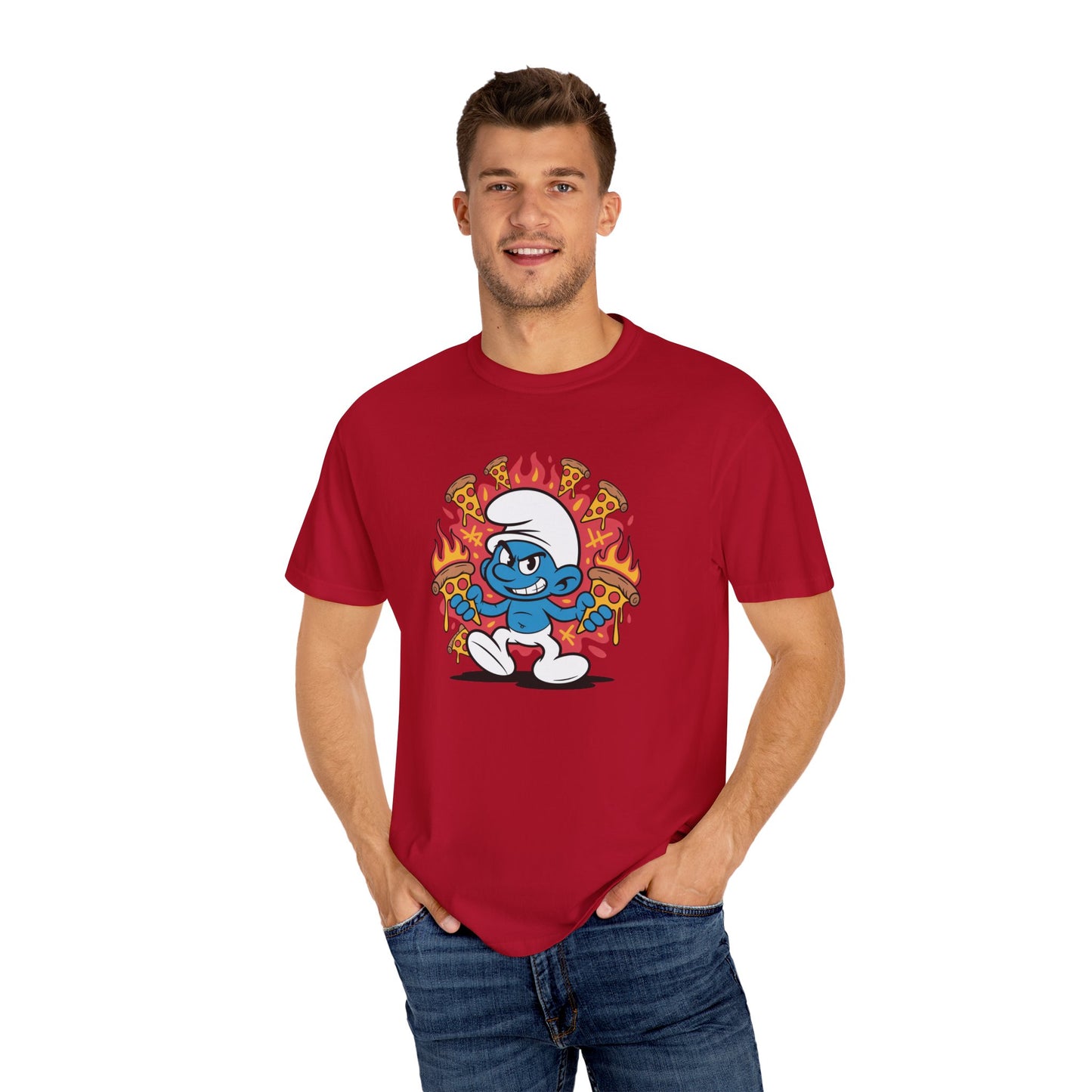 Flaming Pizza Hero Smurf T-shirt