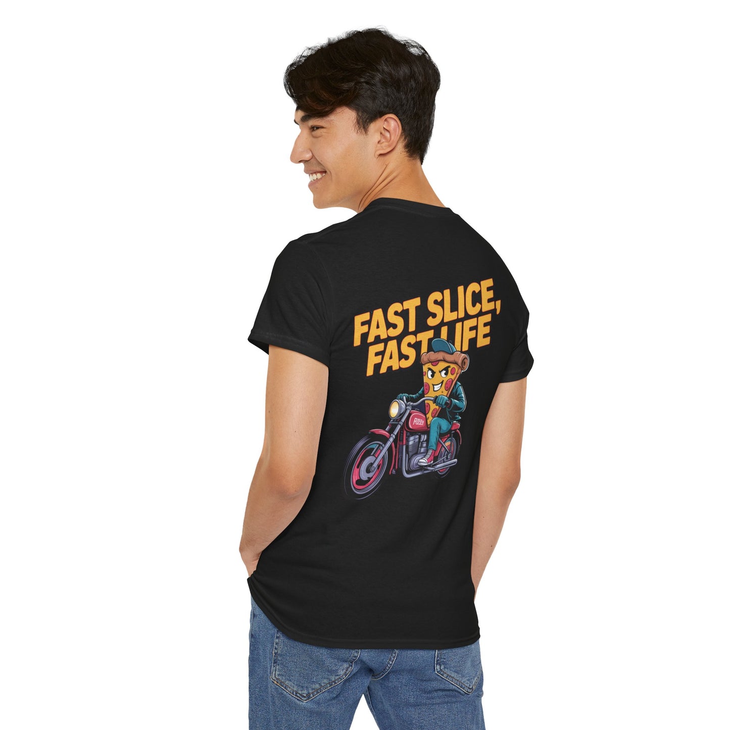Fast Slice, Fast Life Unisex Heavy Cotton Tee - Cool Motorcycle Graphic T-Shirt, Gift for Biker Enthusiasts, Vintage Style Tee, Casual Wear