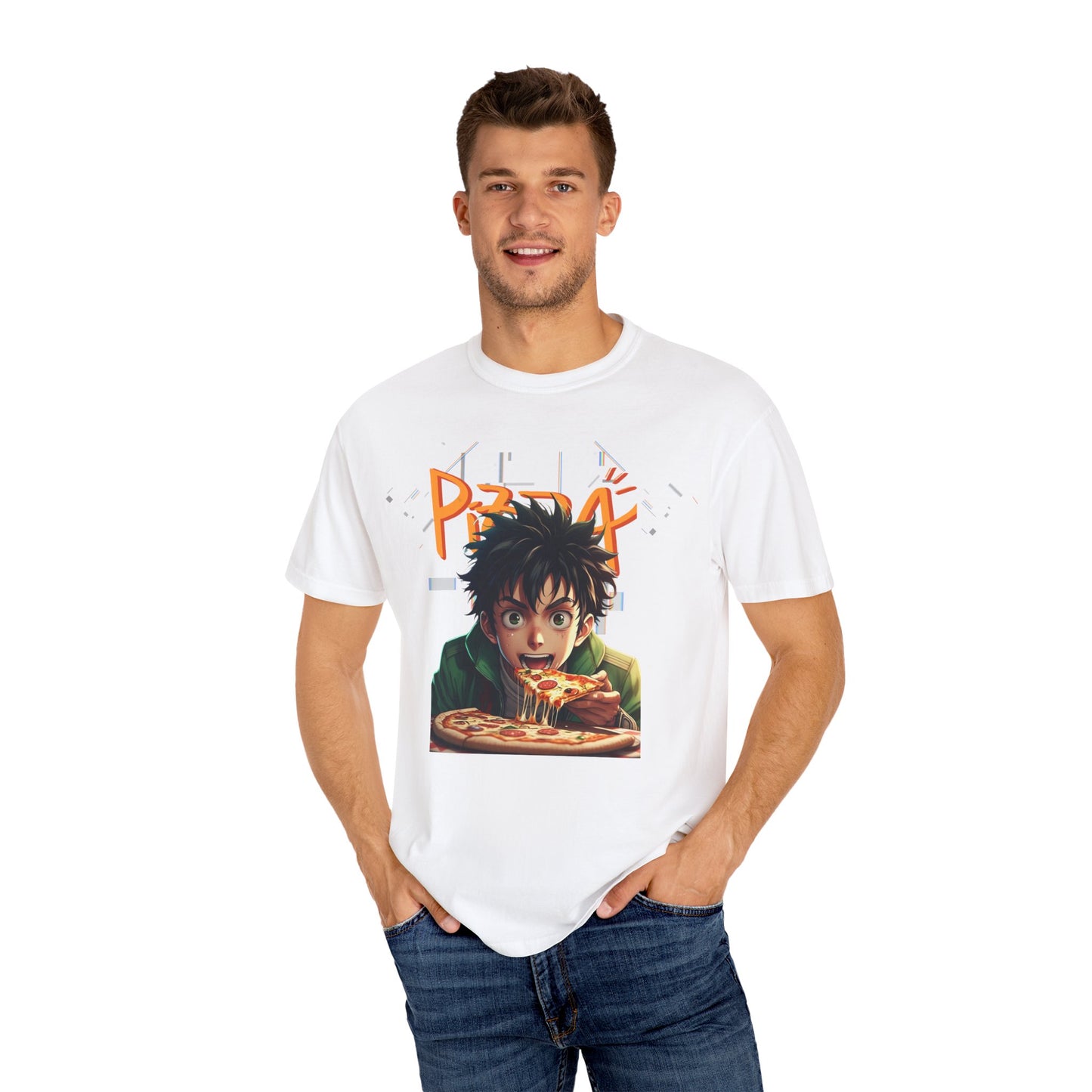 Anime Pizza Lover Unisex Garment-Dyed T-Shirt | Fun Graphic Tee for Foodies