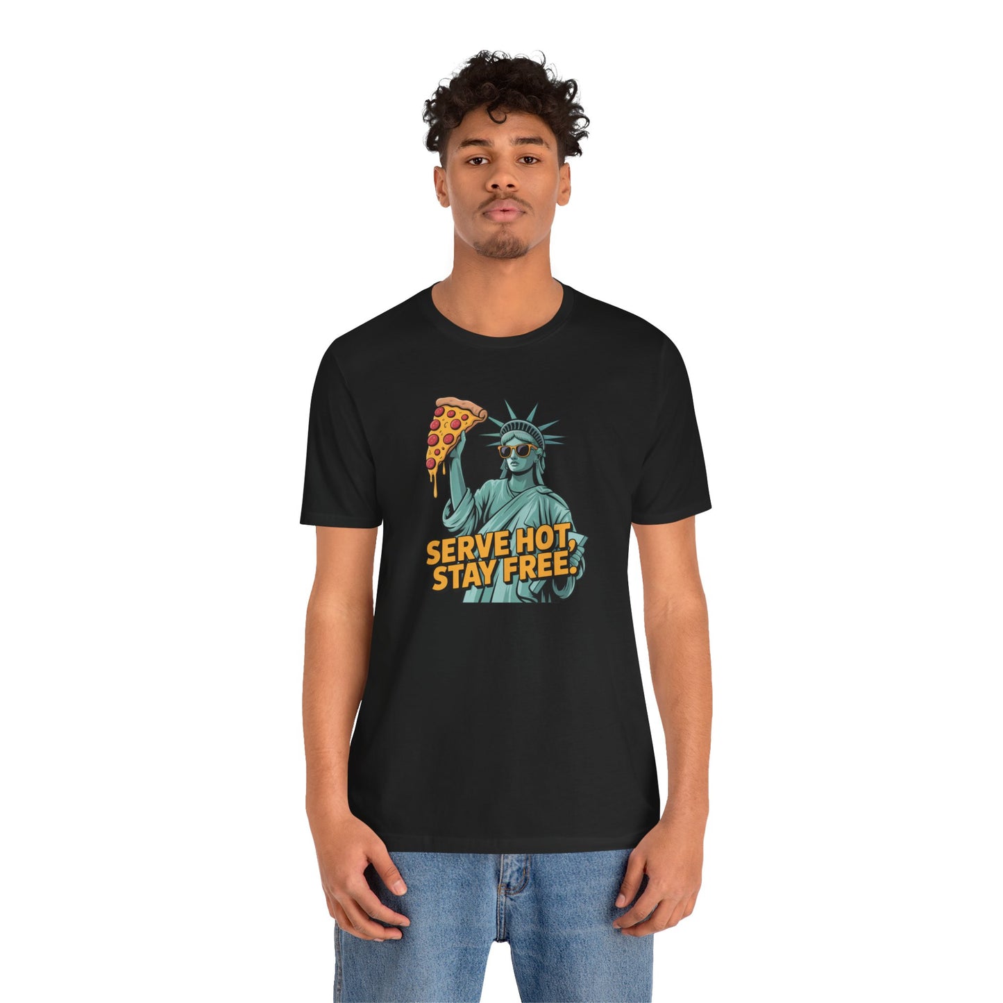 Statue of Liberty Pizza Tee | Unisex Graphic Shirt for Food Lovers, Patriotic Gifts, Casual Wear, Summer Outfits, Fun Party Top