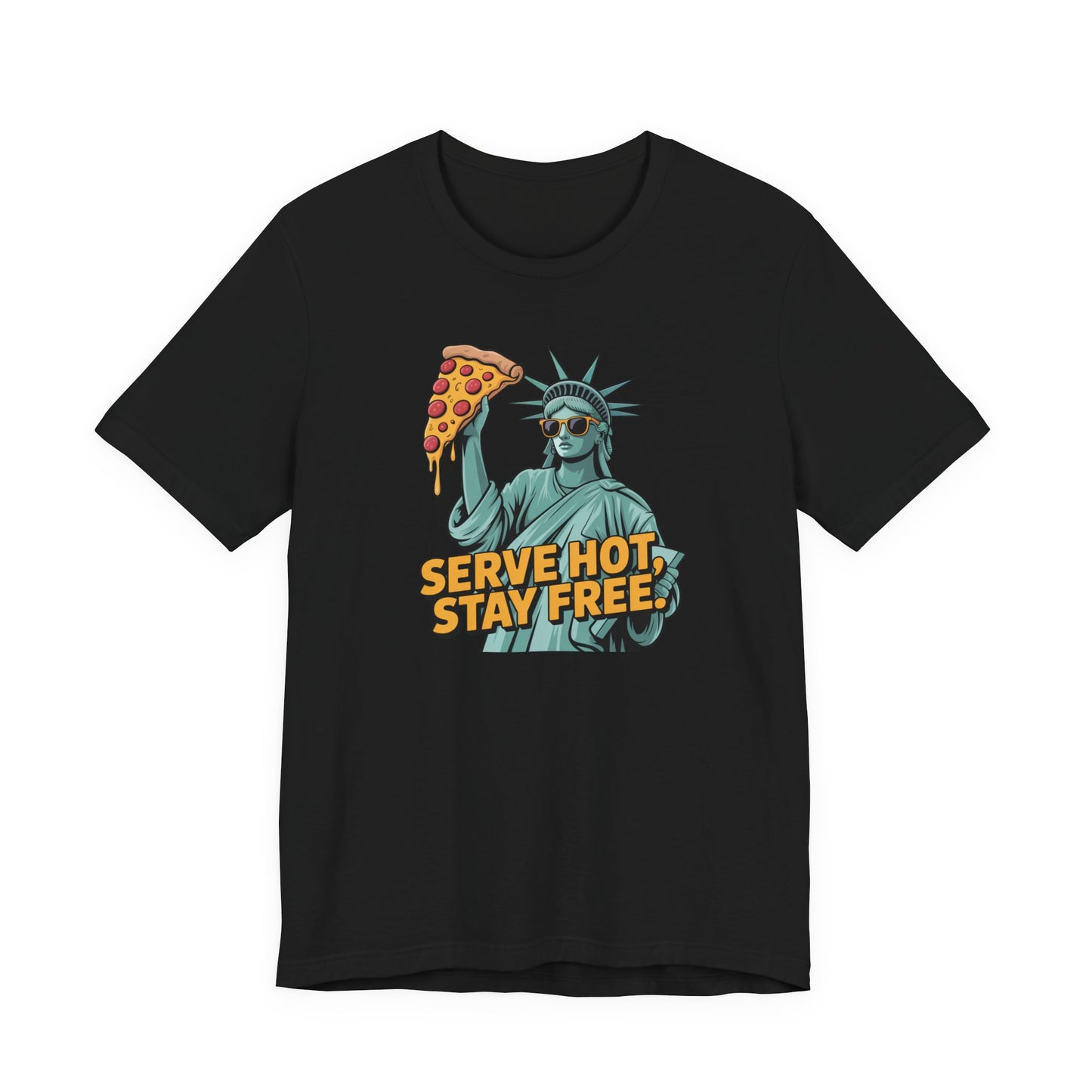 Statue of Liberty Pizza Tee | Unisex Graphic Shirt for Food Lovers, Patriotic Gifts, Casual Wear, Summer Outfits, Fun Party Top