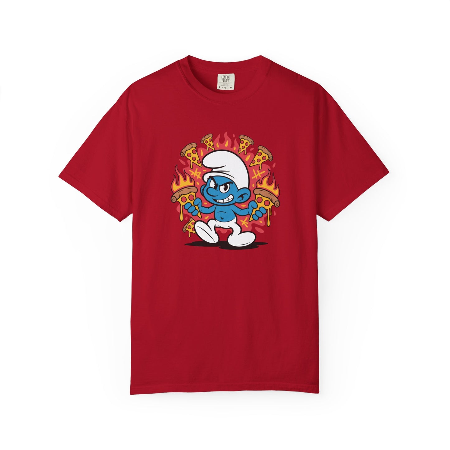 Flaming Pizza Hero Smurf T-shirt
