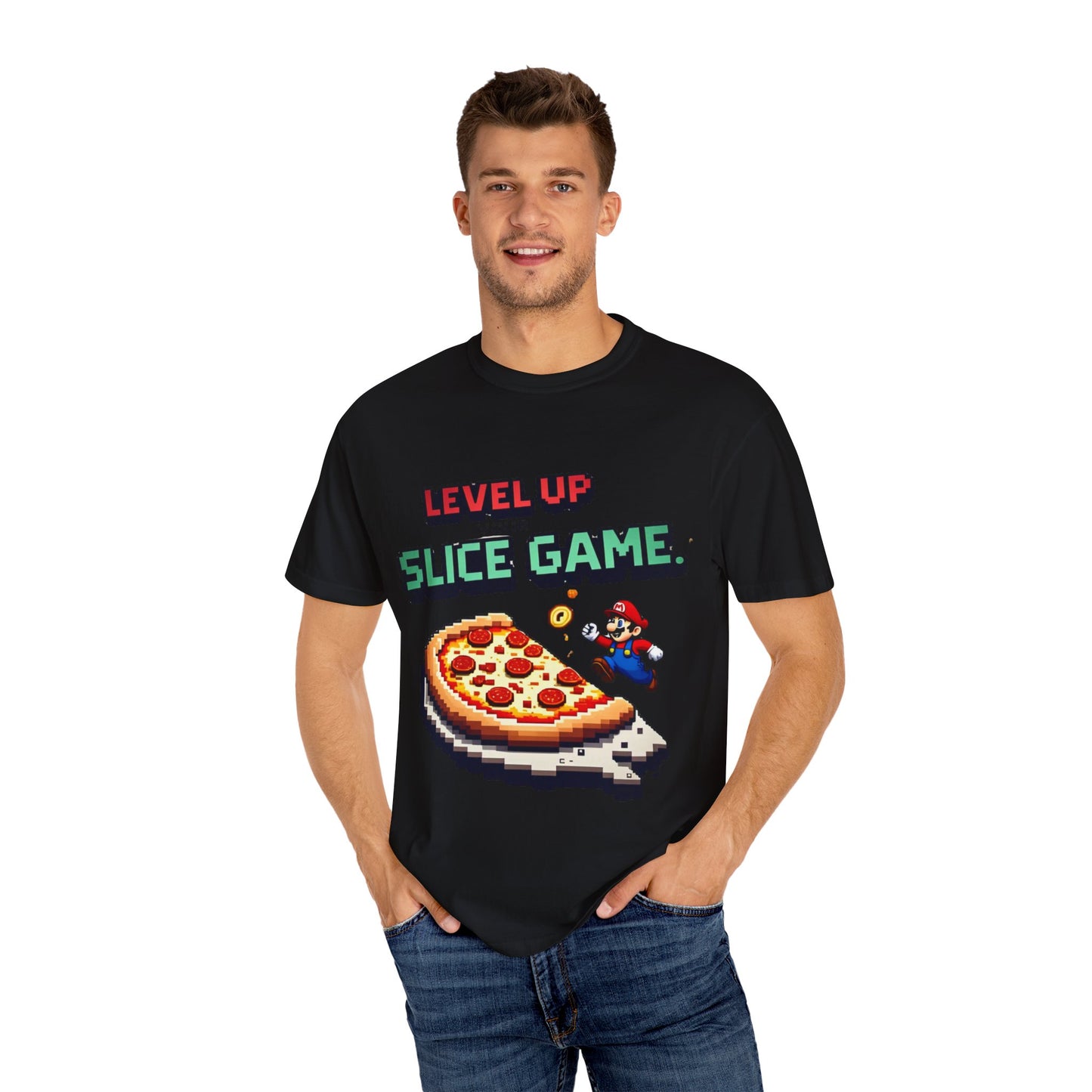Level Up Your Slice Game Unisex T-Shirt - Fun Gaming Pizza Tee