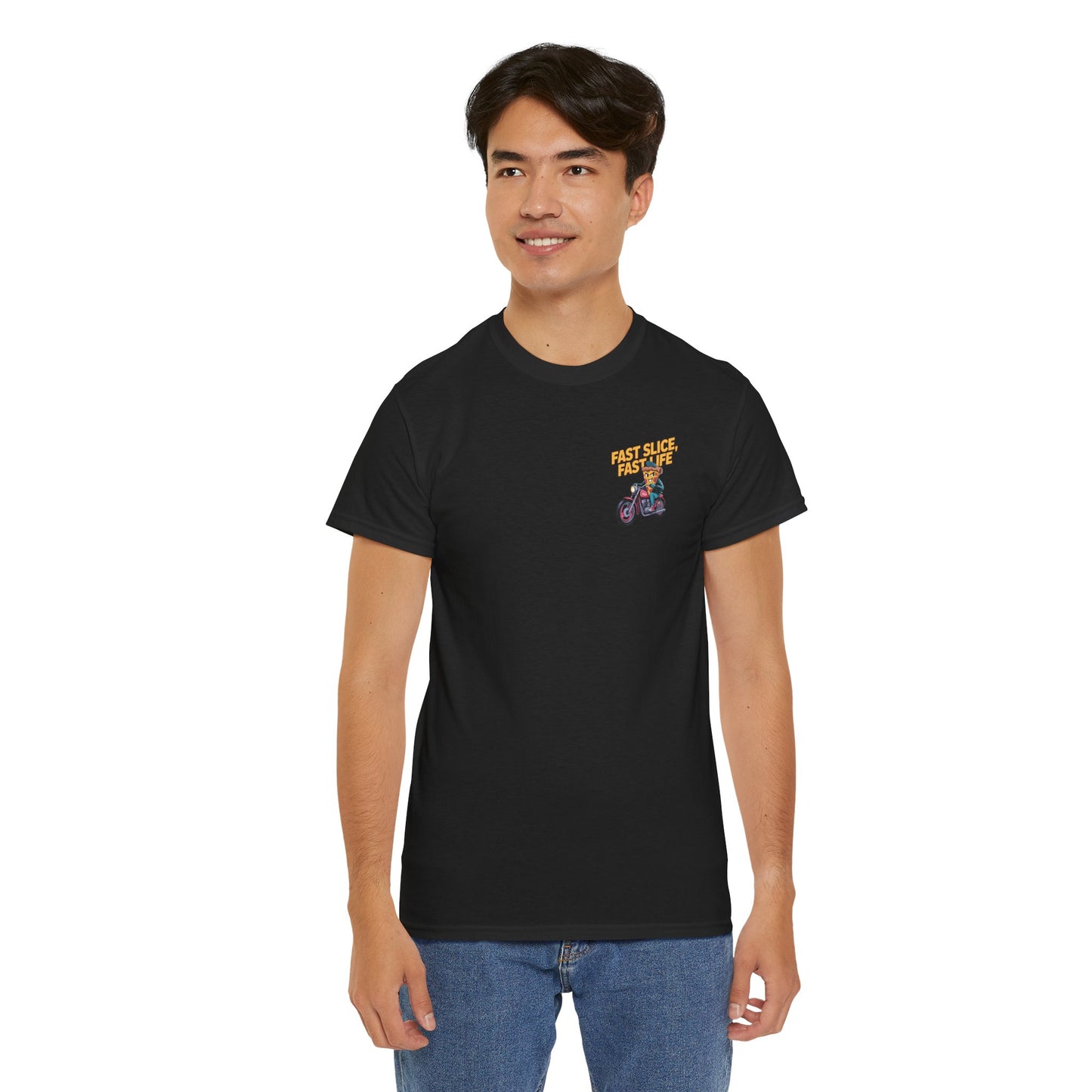 Fast Slice, Fast Life Unisex Heavy Cotton Tee - Cool Motorcycle Graphic T-Shirt, Gift for Biker Enthusiasts, Vintage Style Tee, Casual Wear