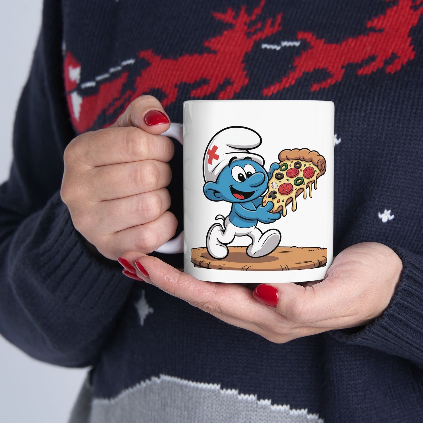 Smurf Eating Pizza Ceramic Mug