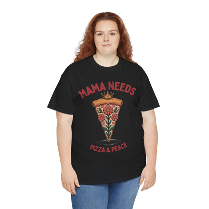 Mama Needs Pizza & Peace Unisex Heavy Cotton Tee - Fun Casual T-Shirt for Moms