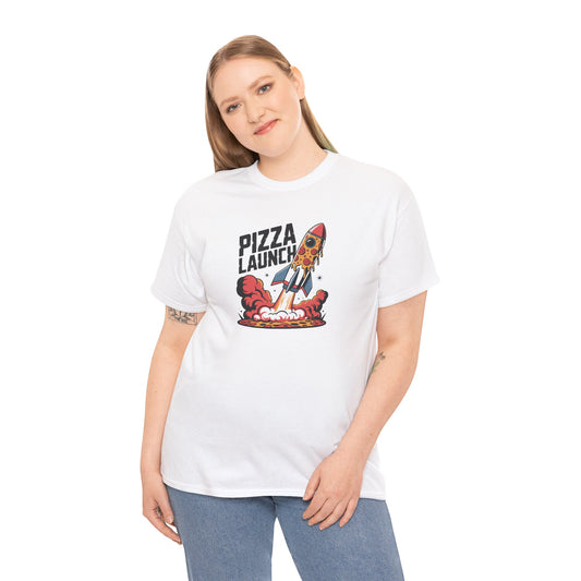 Pizza Launch Graphic Tee, Funny T-Shirt, Unisex Casual Wear, Gift for Foodies, Birthday Celebration Apparel