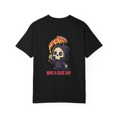 Playful Pizza Grim Reaper T-Shirt | Fun Casual Shirt, Halloween Tee, Unisex Graphic Top, Birthday Gift, Quirky Apparel