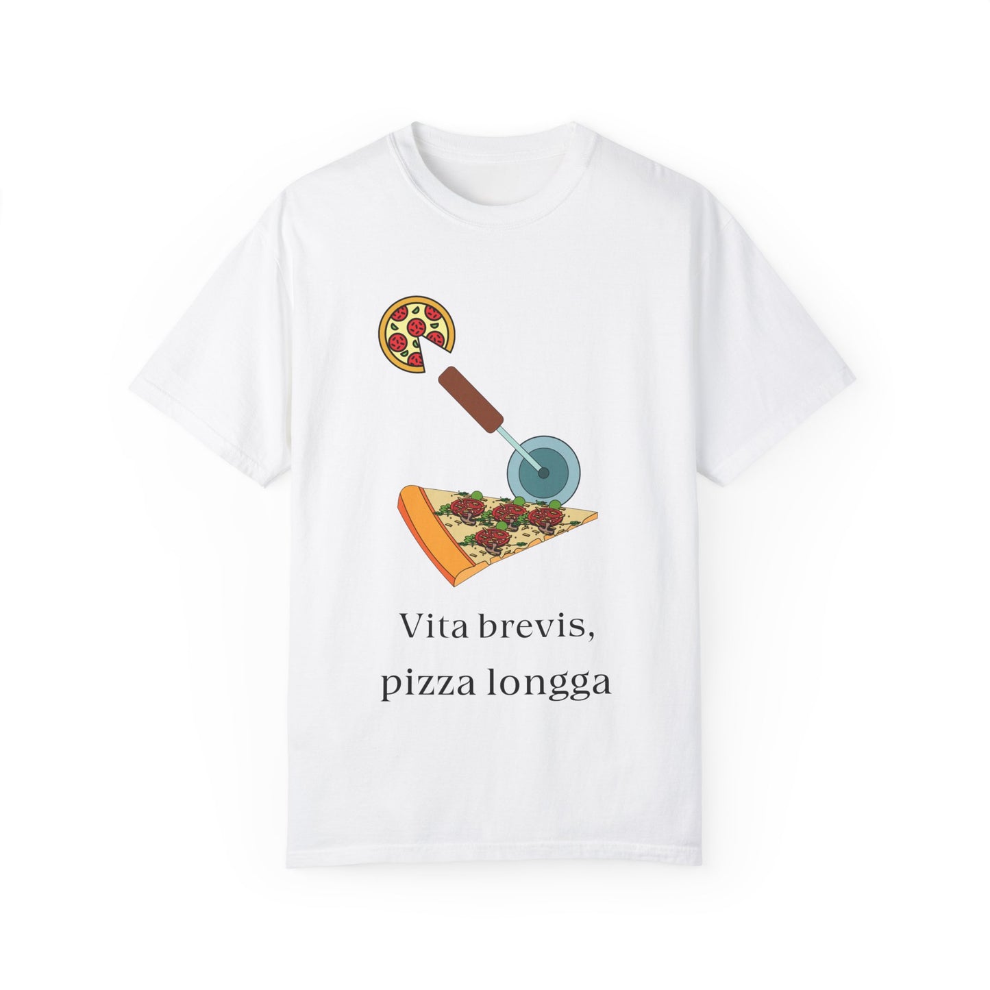 Funny Pizza Lover T-Shirt | "Vita Brevis, Pizza Longa" Design | Unisex Garment-Dyed Tee