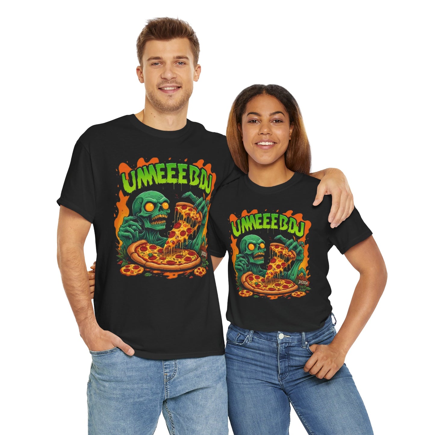 Unisex Zombie Pizza Tee | Fun Graphic Shirt for Party, Halloween, Gift, Casual Wear, Pizza Lovers