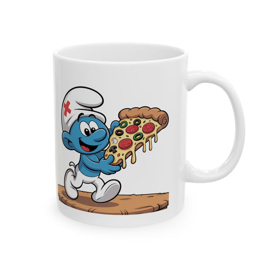 Smurf Eating Pizza Ceramic Mug