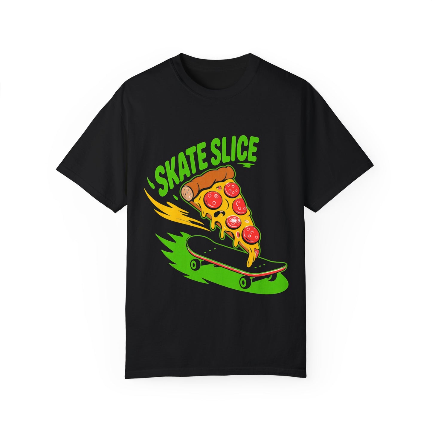Skate Slice Unisex Garment-Dyed T-Shirt - Fun Skateboarding Pizza Design