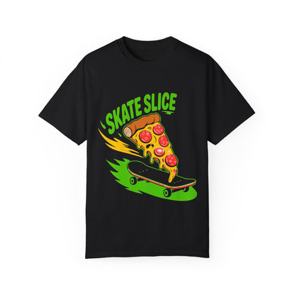Skate Slice Unisex Garment-Dyed T-Shirt - Fun Skateboarding Pizza Design