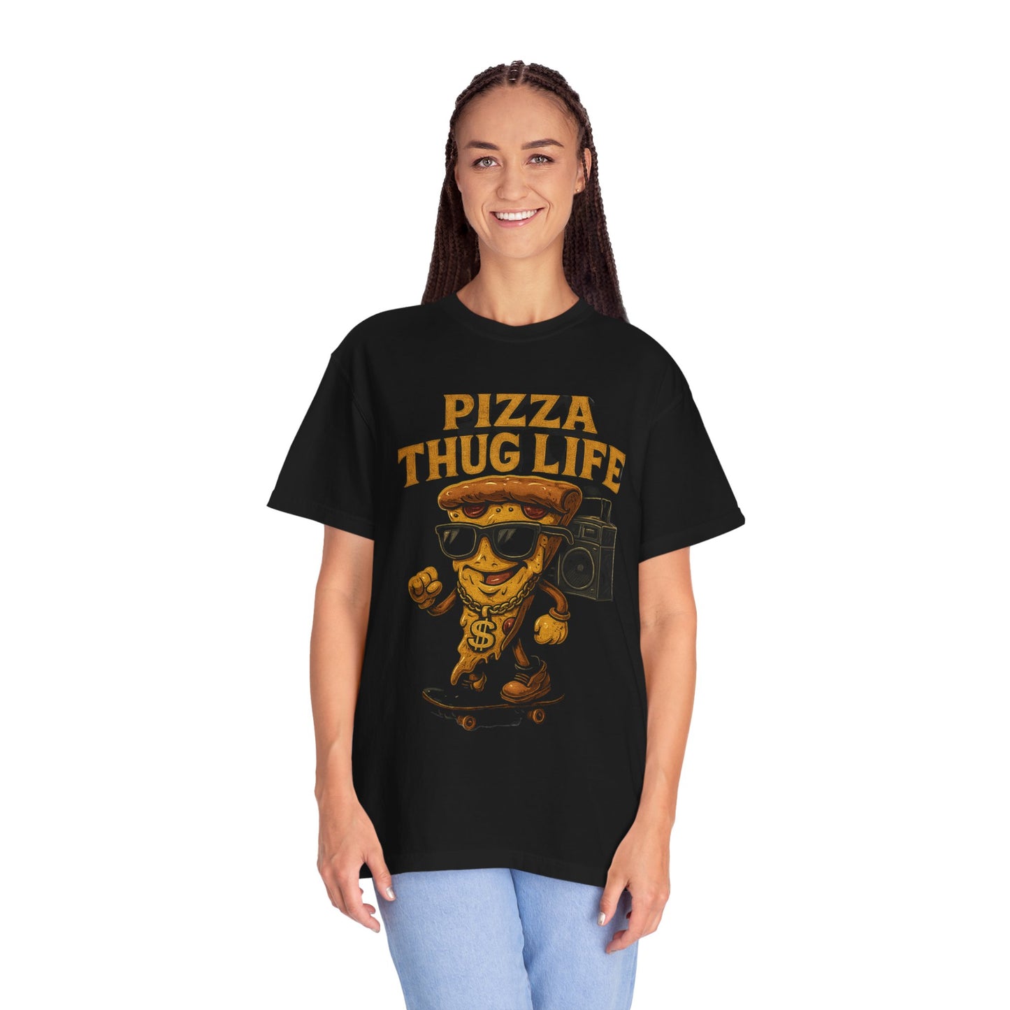 Pizza Thug Life Unisex Garment-Dyed T-Shirt - Cool Streetwear for Food Lovers