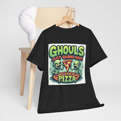 Ghouls Just Wanna Have Pizza Tee - Fun Unisex Heavy Cotton T-Shirt for Halloween, Pizza Lovers, Casual Wear, Party Outfits, Unique Gifts