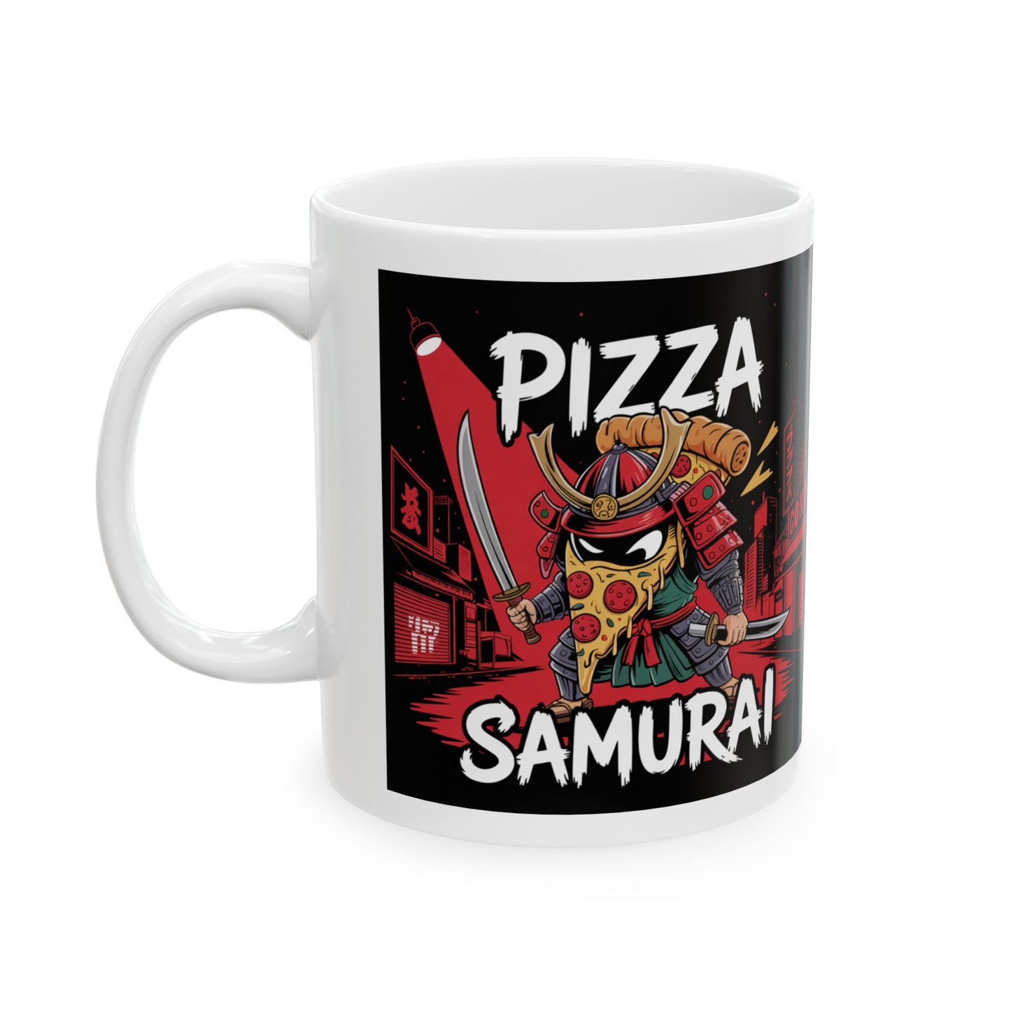 Pizza Samurai Ceramic Mug - Fun Anime Style Coffee Cup for Pizza Lovers