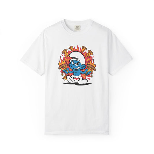 Flaming Pizza Hero Smurf T-shirt