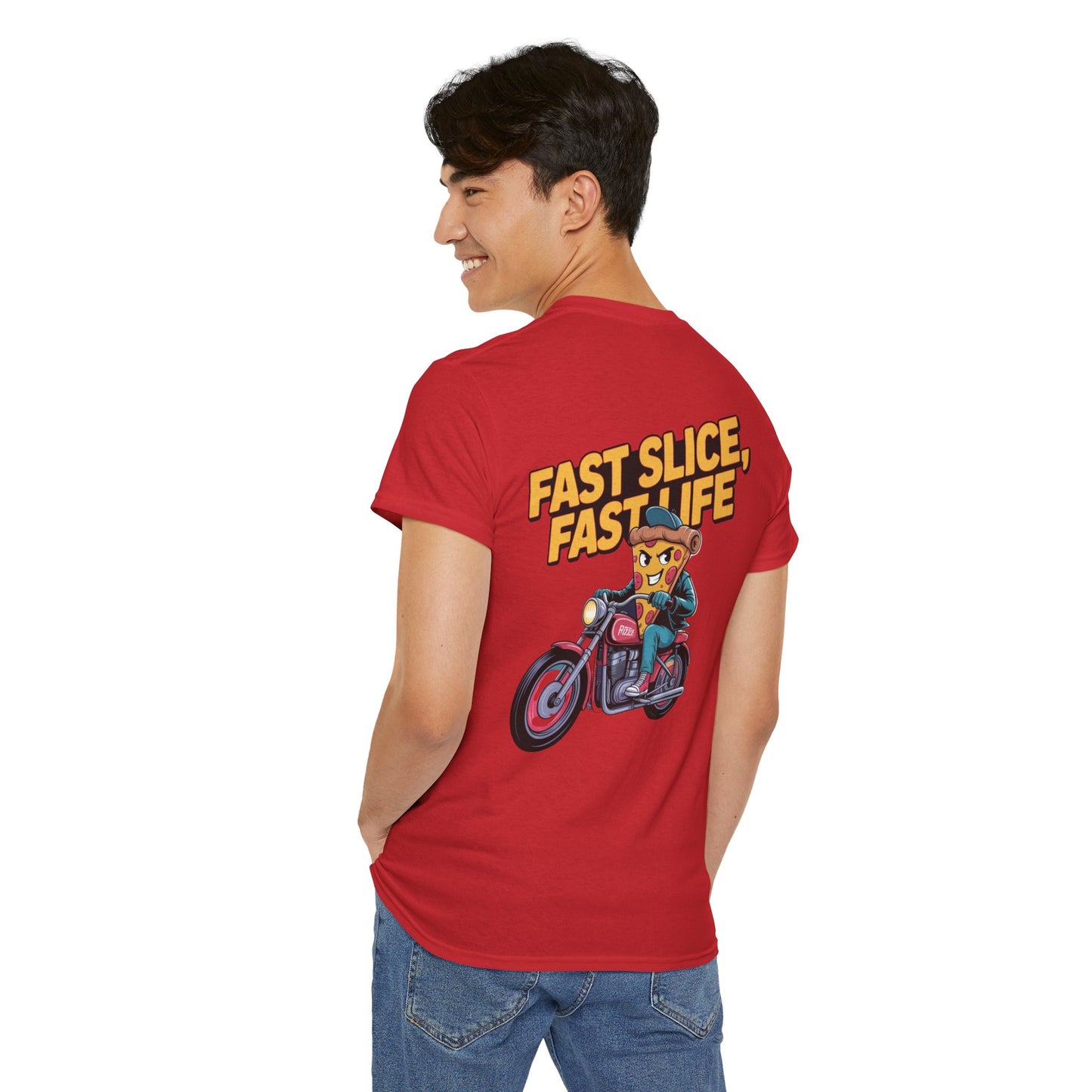 Fast Slice, Fast Life Unisex Heavy Cotton Tee - Cool Motorcycle Graphic T-Shirt, Gift for Biker Enthusiasts, Vintage Style Tee, Casual Wear
