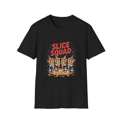 Slice Squad Unisex Softstyle T-Shirt - Fun & Playful Pizza Design