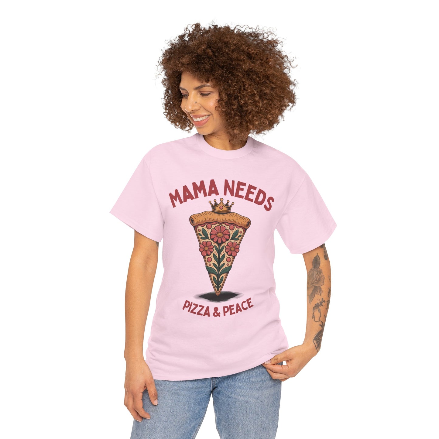 Mama Needs Pizza & Peace Unisex Heavy Cotton Tee - Fun Casual T-Shirt for Moms