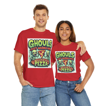 Ghouls Just Wanna Have Pizza Tee - Fun Unisex Heavy Cotton T-Shirt for Halloween, Pizza Lovers, Casual Wear, Party Outfits, Unique Gifts