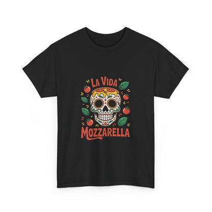 La Vida Mozzarella Unisex Heavy Cotton Tee - Fun Skull Design for Food Lovers