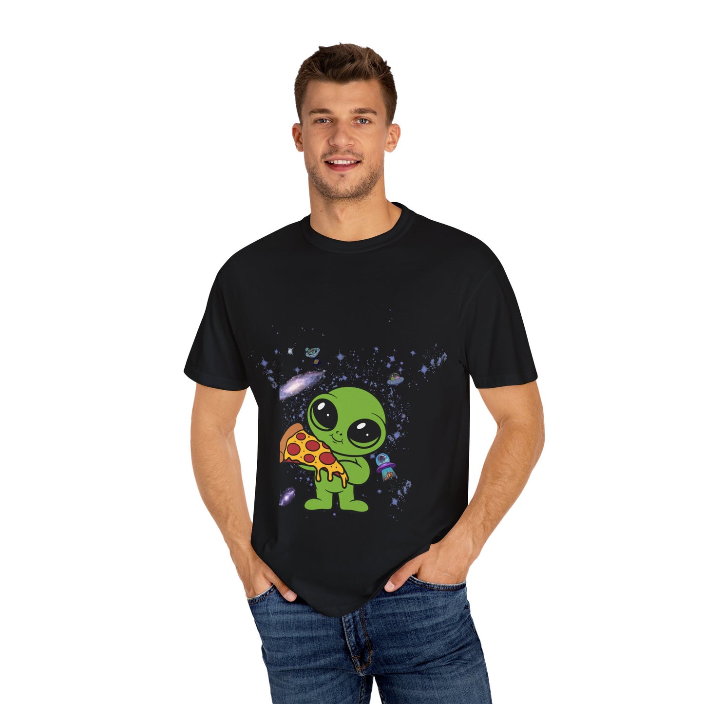 Cute Alien Pizza Unisex Garment-Dyed T-Shirt