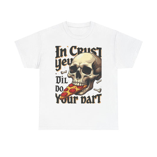 Skull Pizza Tee, Unisex Heavy Cotton Tee, Halloween Shirt, Funny Pizza T-Shirt, Gift for Food Lovers, Graphic Tee for Parties