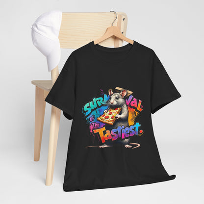 Survival of the Tastiest Unisex Heavy Cotton Tee - Fun Pizza Graphic T-Shirt
