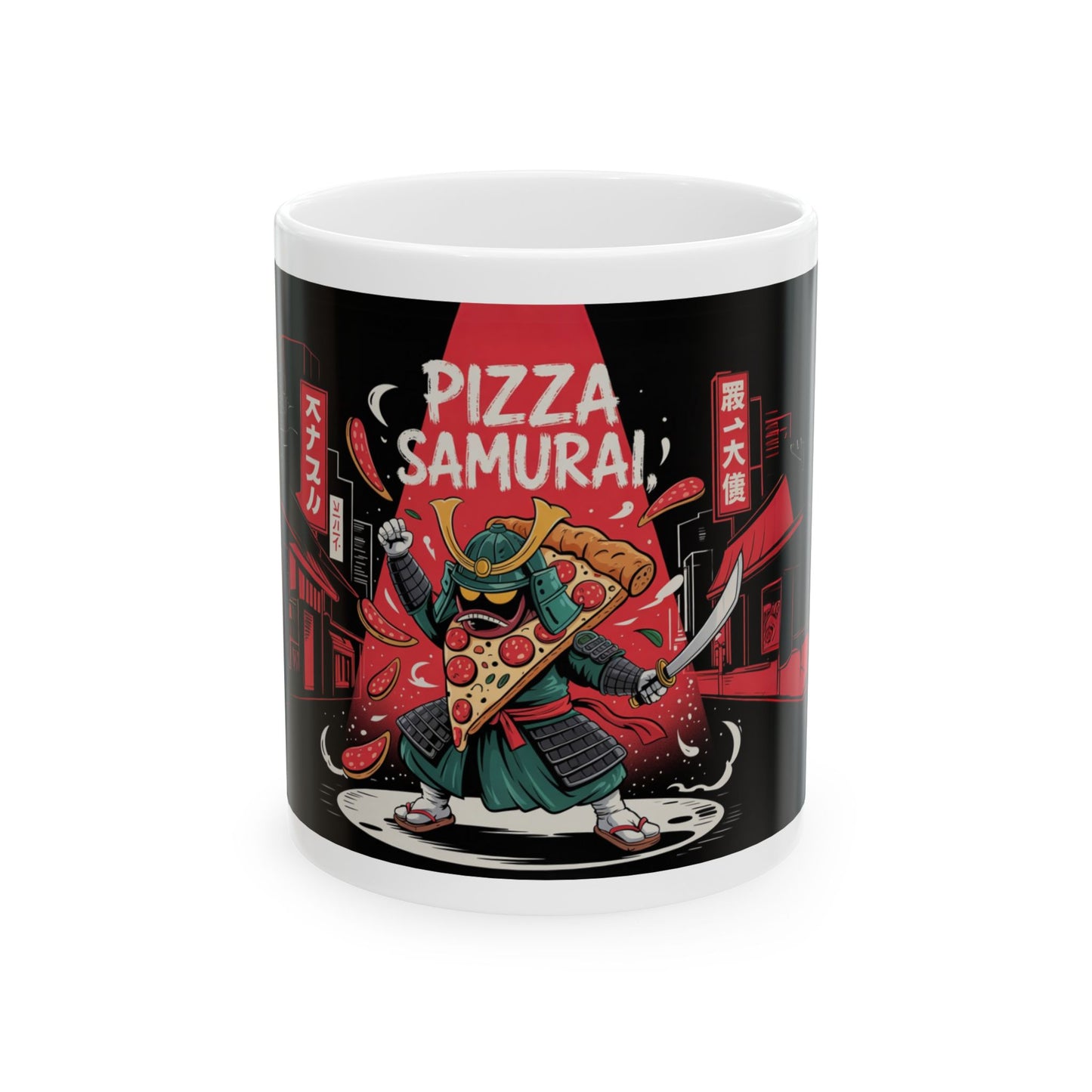 Pizza Samurai Ceramic Mug - Fun 11oz & 15oz Coffee Cup for Food Lovers