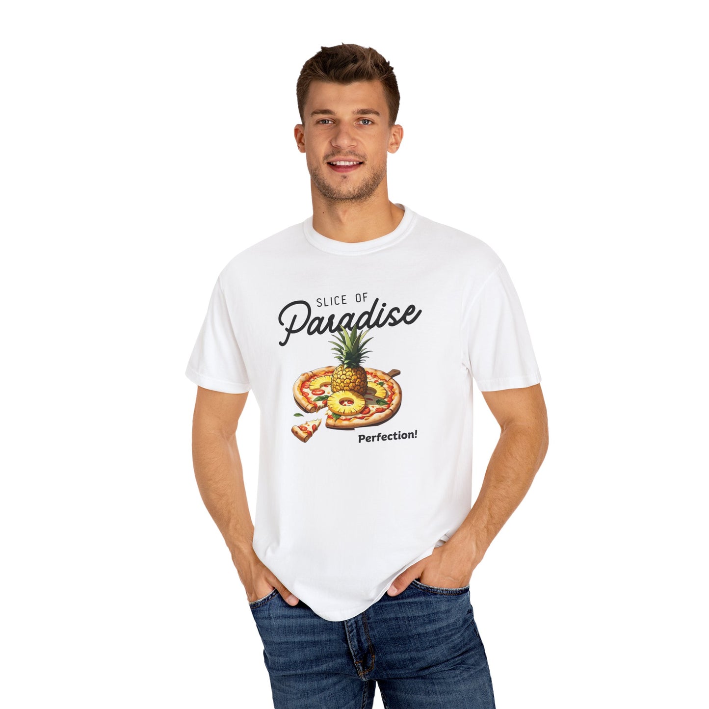 Slice of Paradise T-Shirt - Unisex Garment-Dyed Tee with Fun Pizza Design