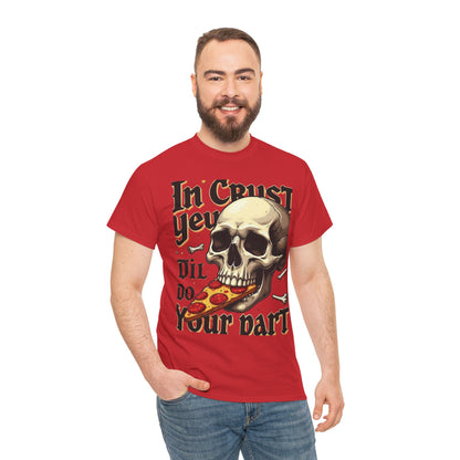 Skull Pizza Tee, Unisex Heavy Cotton Tee, Halloween Shirt, Funny Pizza T-Shirt, Gift for Food Lovers, Graphic Tee for Parties