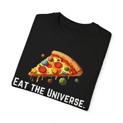 Unisex Garment-Dyed T-shirt - 'Eat the Universe' Funny Pizza Tee for Food Lovers
