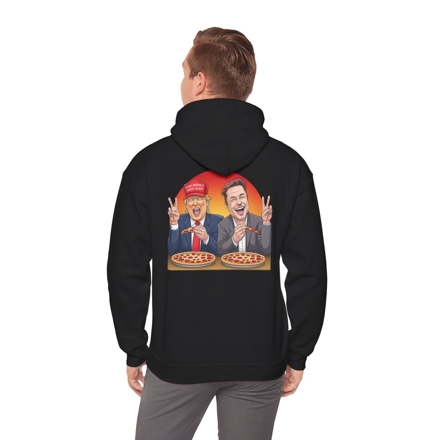 Funny Political Hoodie with Pizza Design, Unisex Sweatshirt for Election, Gift for Friends, Humor Apparel, Comfy Casual Wear, Meme Fashion