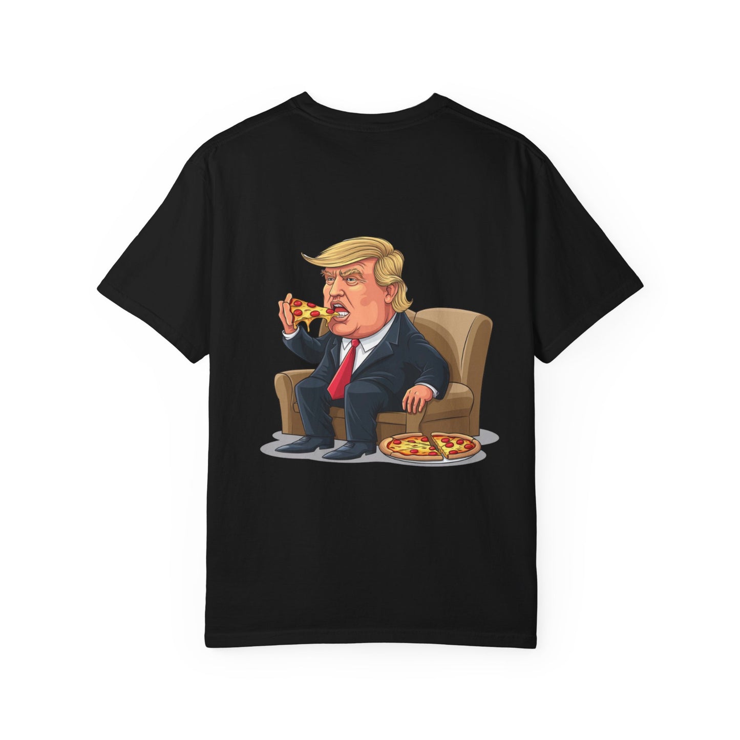 Funny Unisex T-Shirt with Cartoon President Eating Pizza, Humorous Tee, Casual Gift, Political Humor Shirt, Statement Apparel