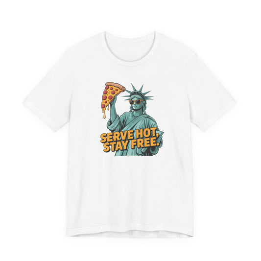 Statue of Liberty Pizza Tee | Unisex Graphic Shirt for Food Lovers, Patriotic Gifts, Casual Wear, Summer Outfits, Fun Party Top