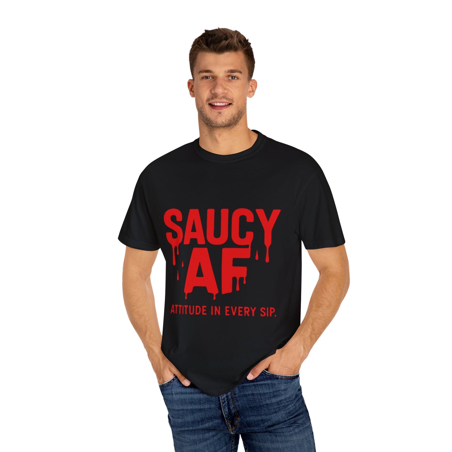 Saucy AF Unisex T-Shirt, Fun Attitude Tee, Gift for Food Lovers, Quirky Fashion, Casual Everyday Wear, Unique Party Shirt