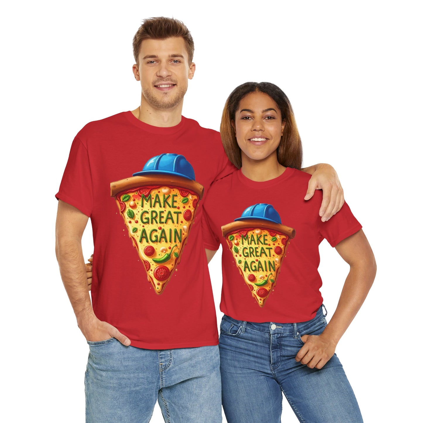 Funny Pizza Graphic Tee, Unisex Heavy Cotton Tee, Gift for Food Lovers, Casual Wear, Summer Outing T-Shirt, Make Great Again Shirt
