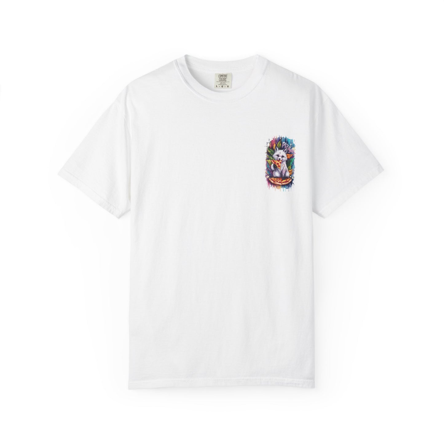 Garment-Dyed T-Shirt with Whimsical Fox Design, Cute Animal Art, Fun Summer Tee, Casual Gift for Kids and Adults, Unique Pizza Lover Shirt