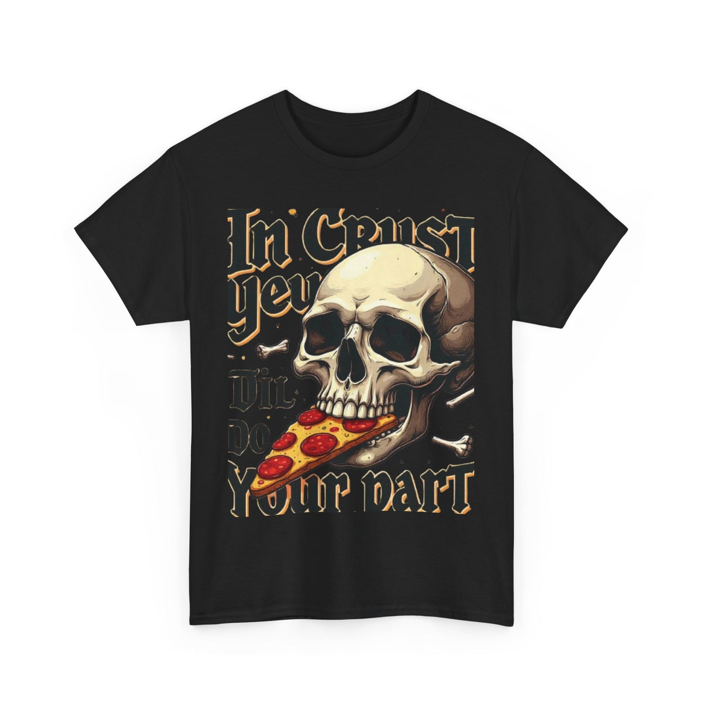 Skull Pizza Tee, Unisex Heavy Cotton Tee, Halloween Shirt, Funny Pizza T-Shirt, Gift for Food Lovers, Graphic Tee for Parties