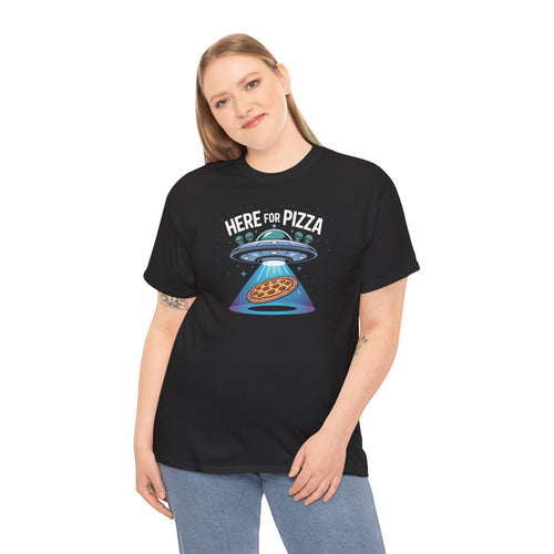 Funny Alien Pizza Lover Tee, Unisex T-Shirt, Cute Gift for Pizza Enthusiasts, UFO Theme Shirt, Perfect for Parties & Gatherings